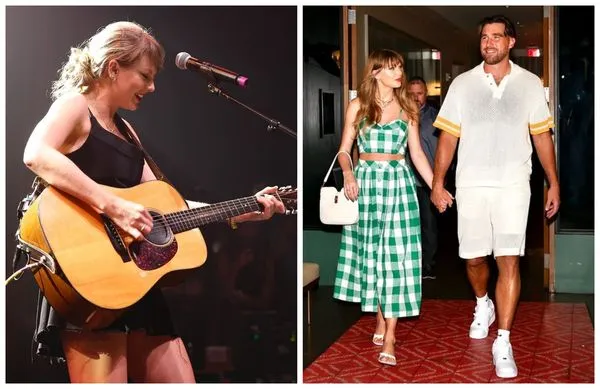 泰勒絲力挺男友凱爾西的慈善活動，無預警衝上台表演，讓觀眾驚呼連連。（翻攝NFL IG、dbstevensphoto IG）