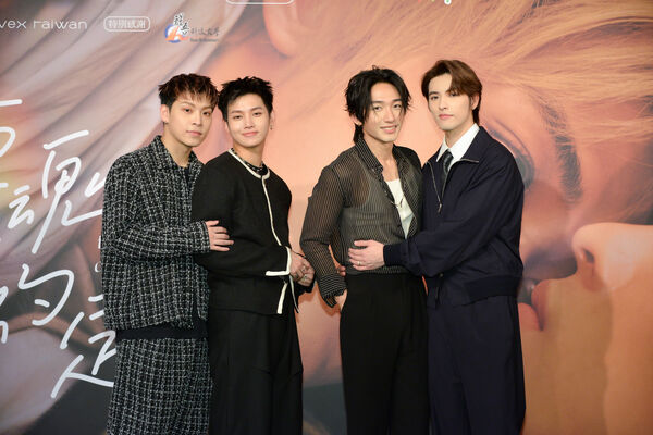 ▲《靈魂的約定》首映會，主創演員范麒智、王智騫、「原子少年」成員李定、洪暐、邱勝揚及廖奕琁、大久保麻梨子全員到場。（圖／三立提供）