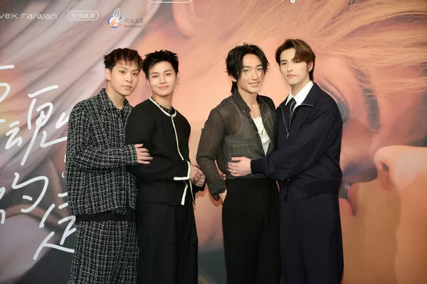 ▲《靈魂的約定》首映會，主創演員范麒智、王智騫、「原子少年」成員李定、洪暐、邱勝揚及廖奕琁、大久保麻梨子全員到場。（圖／三立提供）
