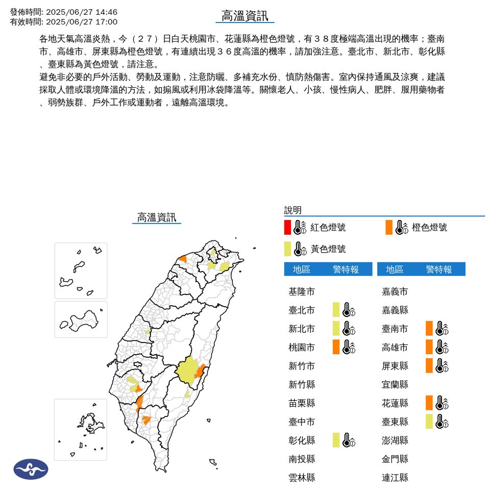 ▲高溫警示