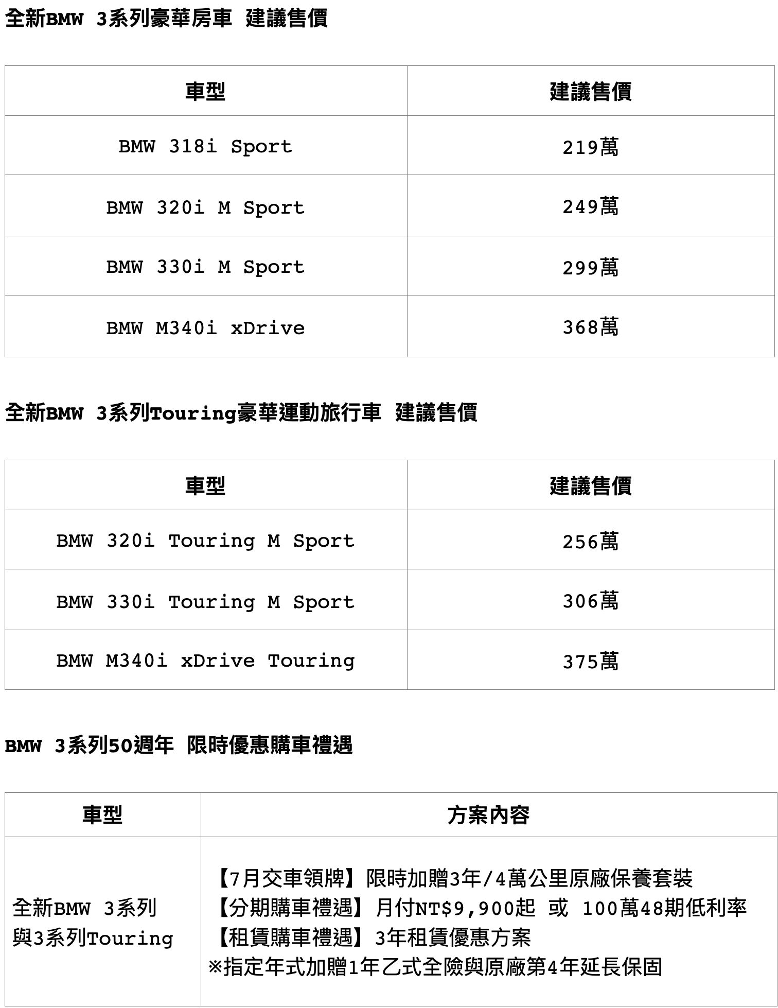 ▲BMW 3系列問世50周年推優惠。（圖／翻攝自BMW）