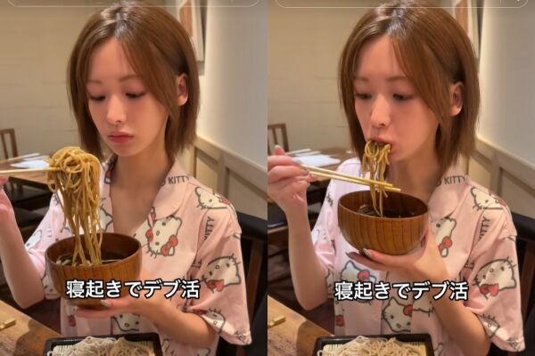 日正妹吃蕎麥麵影片爆紅。（圖／翻攝自TikTok／mina14504）