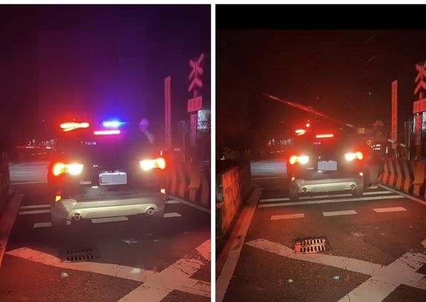 ▲礁溪警分局巡邏車，卡在頭城鎮吉祥路平交道，網：該罰9萬元。（圖／擷取自《宜蘭知識＋》）