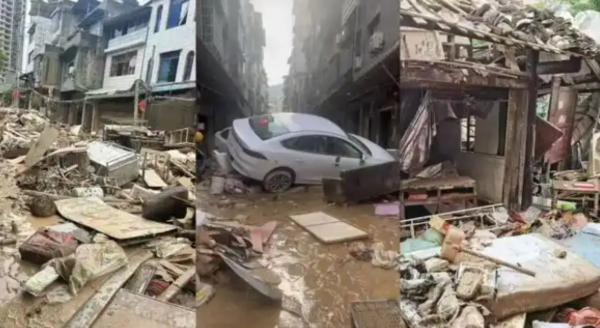 ▲整座城市多處受到洪水災情影響。（圖／翻攝自微博，上同）