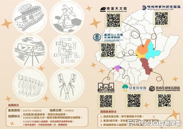 ▲台南市推出「時空探險王－六館集章大挑戰」，邀民眾今夏勇闖六大博物館收集印章。（記者林東良翻攝，下同）
