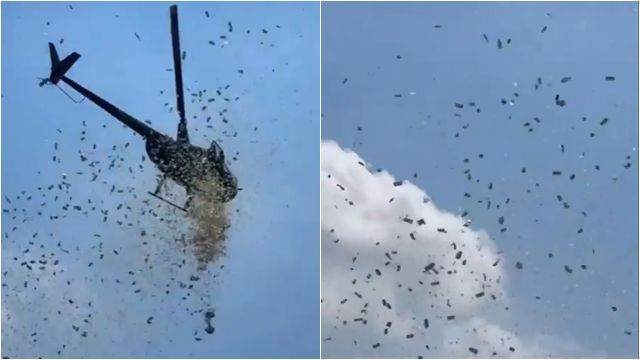 ▲▼天空下起「現金雨」！他搭直升機撒錢　感人原因曝光（圖／翻攝X）