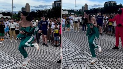 背心一直往下滑！瑤瑤《魷魚遊戲》中空跳繩  拉衣被圍觀超羞畫面