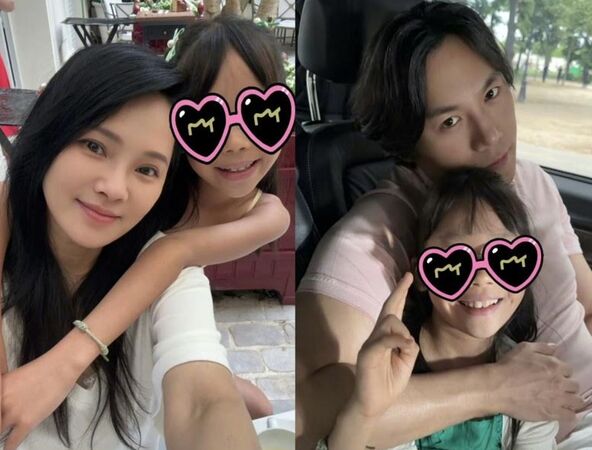 夫妻倆也各自跟愛女合照。（微博）