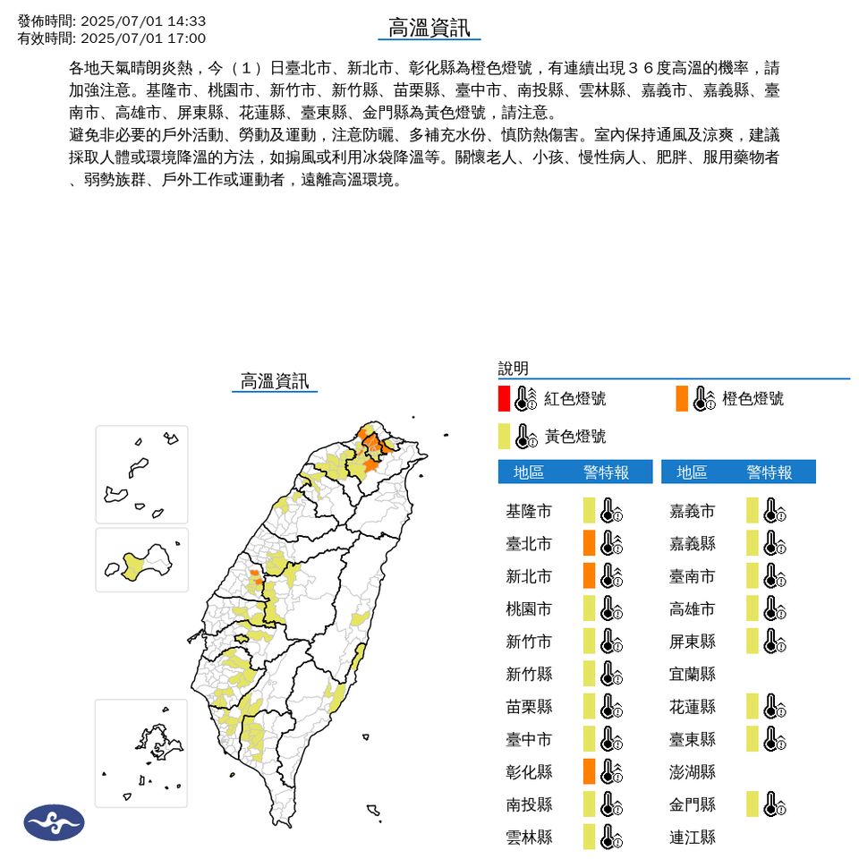 ▲高溫警示