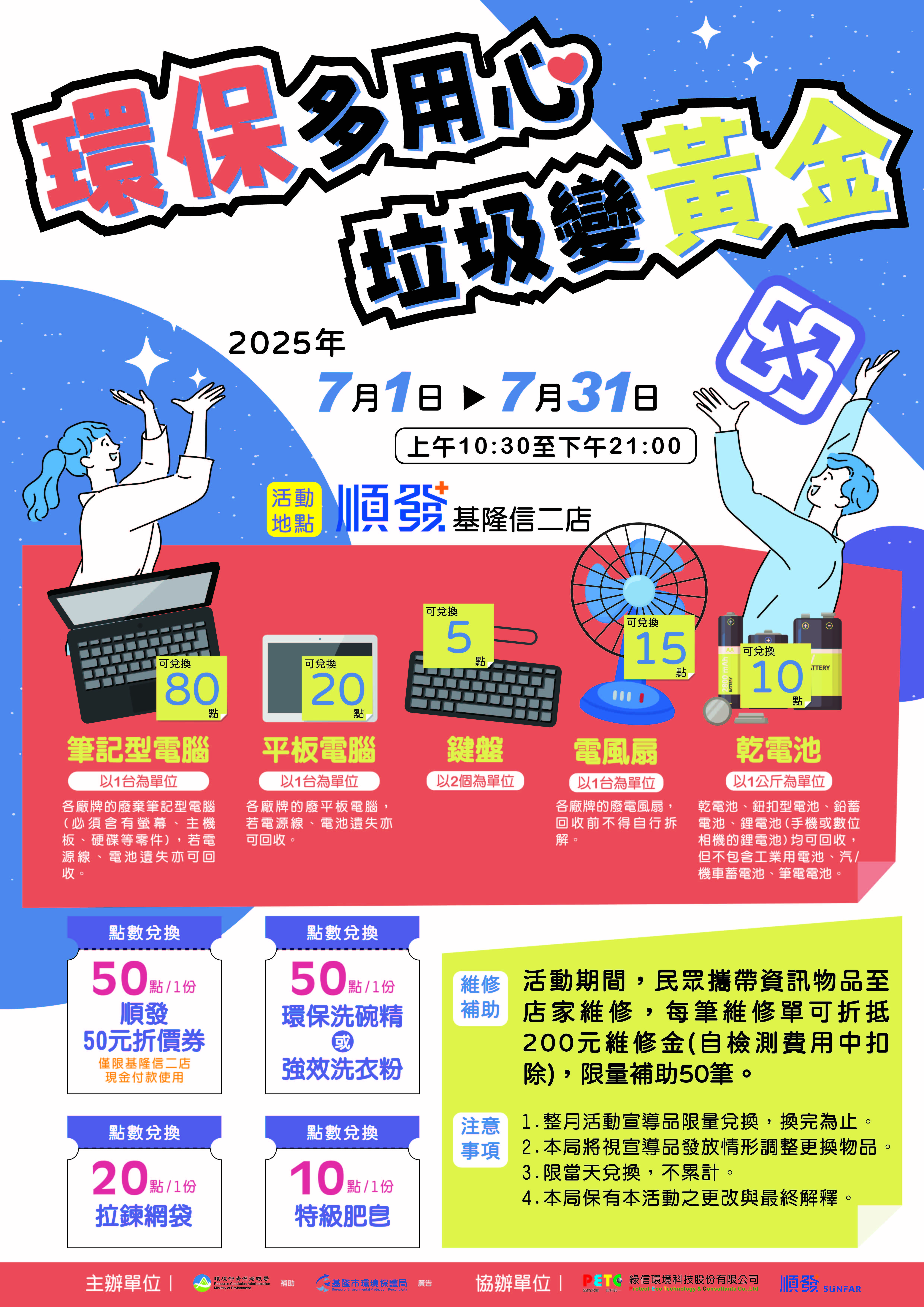 ▲基隆7月限時回收 換折價券、洗碗精。（圖／基隆市環保局提供）