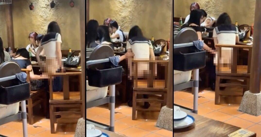 ▲▼女子在餐廳用餐時脫裙露臀。（圖／翻攝自臉書）
