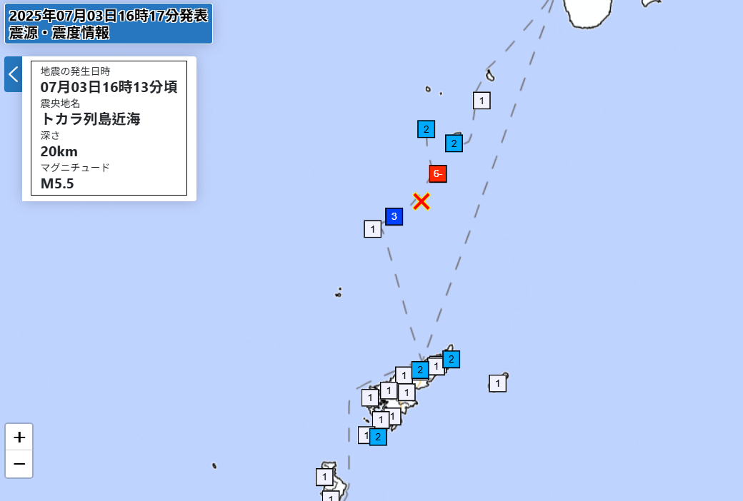 ▲▼吐噶喇列島13天震千次！震度越來越大「首達6弱」。（圖／翻攝自日本氣象廳）