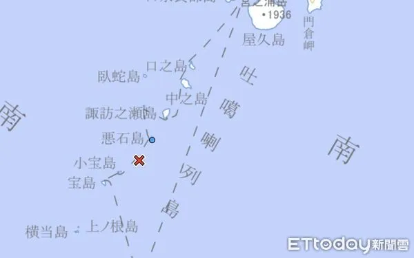 ▲▼鹿兒島外海吐噶喇群島近2周已發生多起地震。（圖／翻攝日本氣象廳）