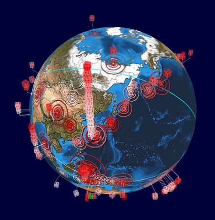 ▲日本地震3D圖紀錄堆疊到「衝破天際線」。（圖／翻攝自Earthquake 3D Live Feed）