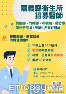 嘉義縣五鄉鎮市衛生所招聘醫師 擁有完整福利制度