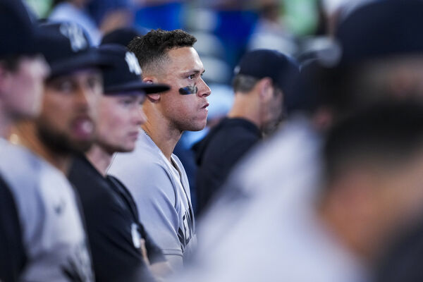 ▲洋基慘遭橫掃，陣中主將賈吉（Aaron Judge）神情嚴肅。（圖／達志影像／美聯社）