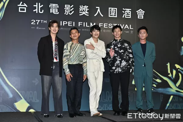 ▲▼2025台北電影獎入圍酒會,最佳男主角入圍左起陳柏霖、萬洛．隆甘迦、潘綱大、黃冠智、藍葦華。（圖／記者李毓康攝）