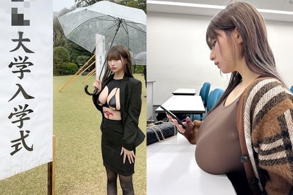 ▲桃果明里穿中空裝現身開學典禮。（圖／翻攝自IG／mito_akane）