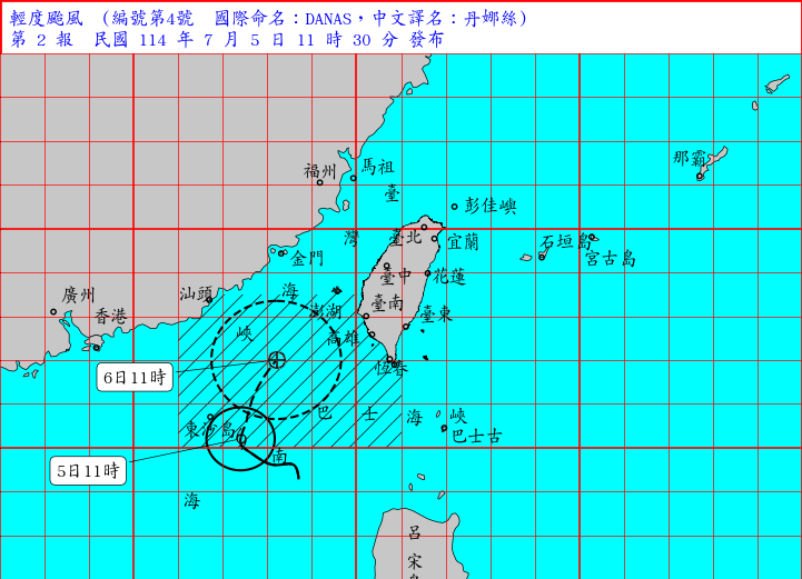 ▲丹娜絲颱風路徑。（圖／氣象署）
