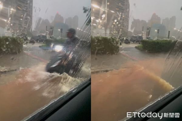 ▲▼台中大雨路面淹水。（圖／Threads網友授權提供，請勿隨意翻拍以免侵權）