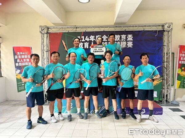 ▲▼花蓮縣校長網球隊勇奪「校長組」冠軍，寫下累計14屆封王壯舉，堪稱教育界運動競技的傳奇。（圖／花蓮縣政府提供，下同）