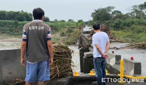 ▲嘉義浮水橋大面積坍方，慘不忍睹。（圖／記者翁伊森翻攝）