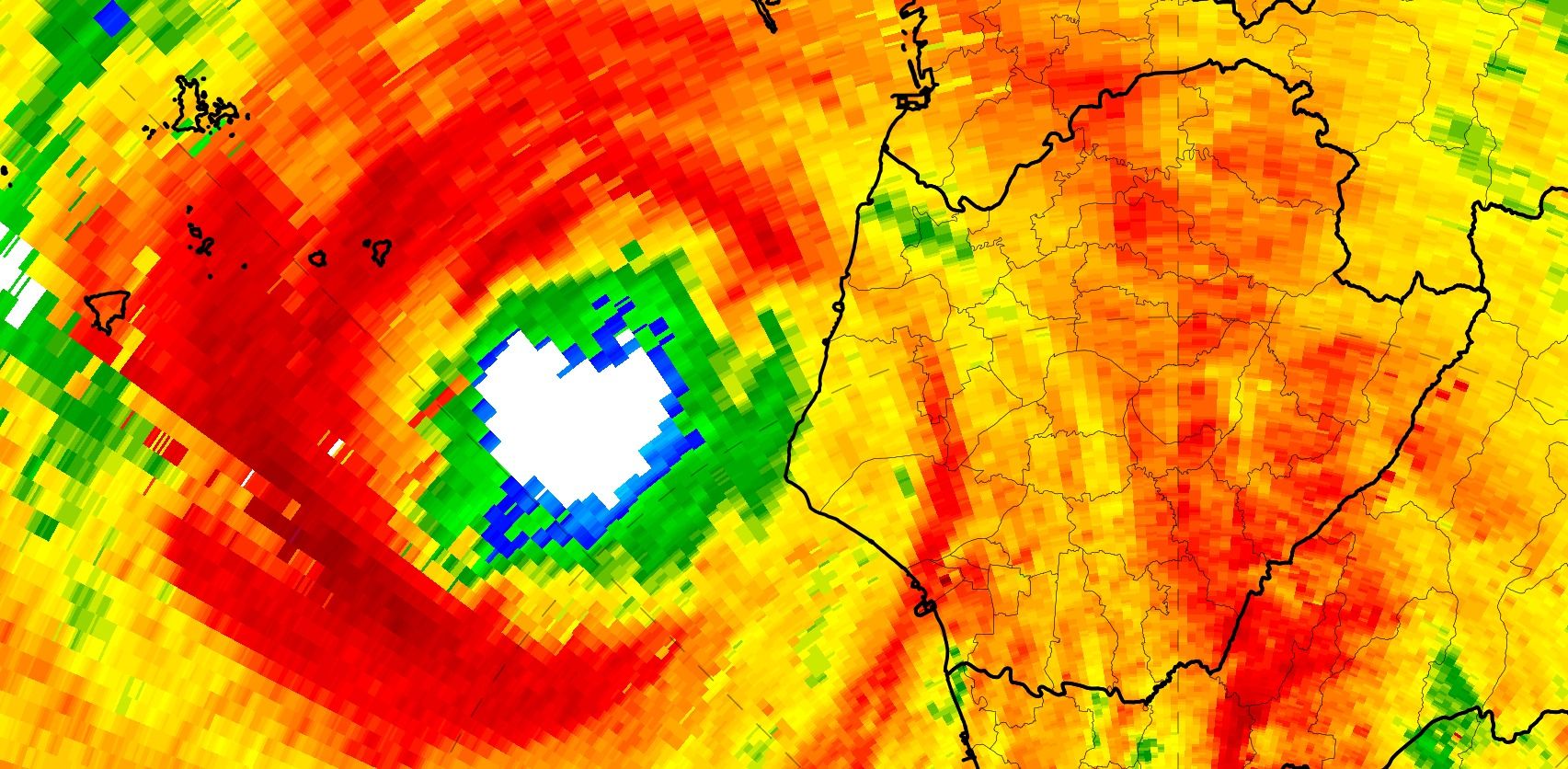 ▲中度颱風丹娜絲中心目前已抵達台南門口。（圖／翻攝自Facebook／台灣颱風論壇｜天氣特急）