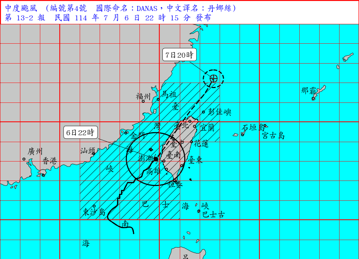 ▲▼丹娜絲7/06 22:15。（圖／氣象署）