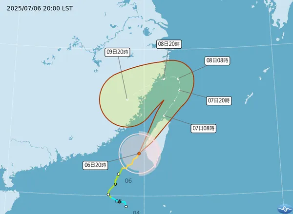 ▲▼暴風圈侵襲機率、丹娜絲最新路徑預測曝。（圖／中央氣象署）