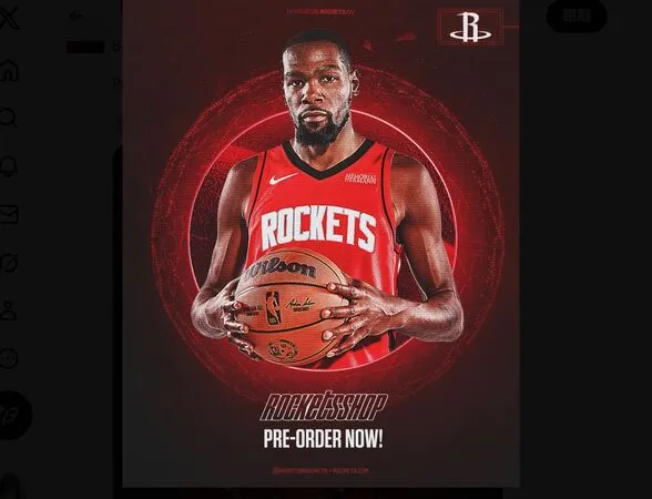 ▲▼2屆FMVP杜蘭特正式轉戰火箭，7方交易內容曝光             。（圖／翻攝自X／Houston Rockets）