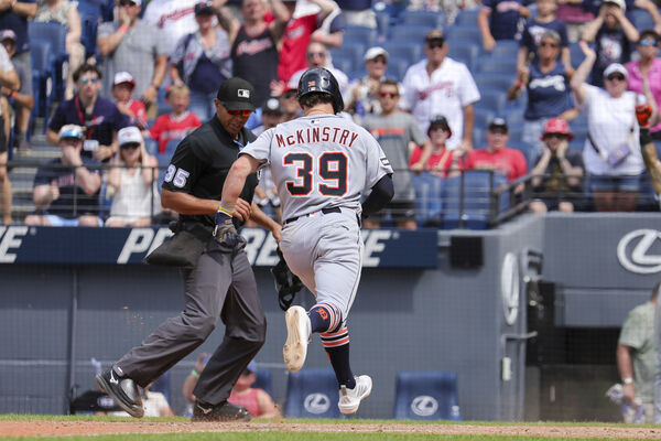 ▲麥金斯崔（Zach McKinstry）9局上半關鍵跑壘得分，為老虎在延長賽逆轉獲勝埋下伏筆。（圖／達志影像／美聯社）