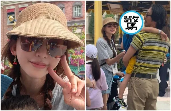 林志玲一家三口到新加坡環球影城，被野生捕獲。（翻攝微博）