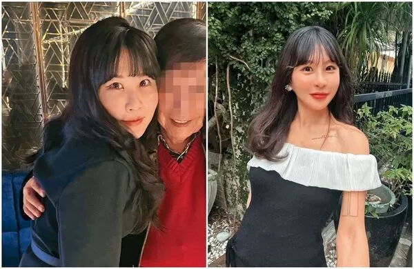 仙塔律師（右圖，翻攝自臉書）和富商（左圖右，讀者提供）的合照流出，富商親暱摟著她的背。