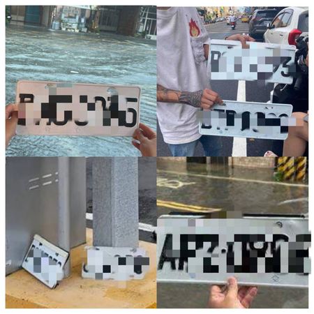 ▲彰化縣下暴雨淹水慘重，車牌掉滿地。（圖／翻攝自臉書／我愛鹿港小鎮）