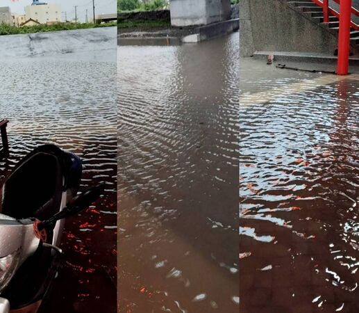 ▲彰化芳苑鎮海廟淹水 伸港地下道淹水。（圖／記者唐詠絮翻攝）