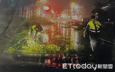 狂風暴雨中的警界英雄！　嘉義警員火速清理路樹