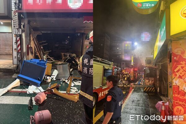 ▲桃園氣爆瞬間曝光，一人雙腿是血躺騎樓下。（圖／記者沈繼昌翻攝）