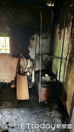 ▲▼火災現場為一棟一樓磚造平房，屋內陳設家具幾乎被大火燒盡。（圖／花蓮消防局提供，下同）