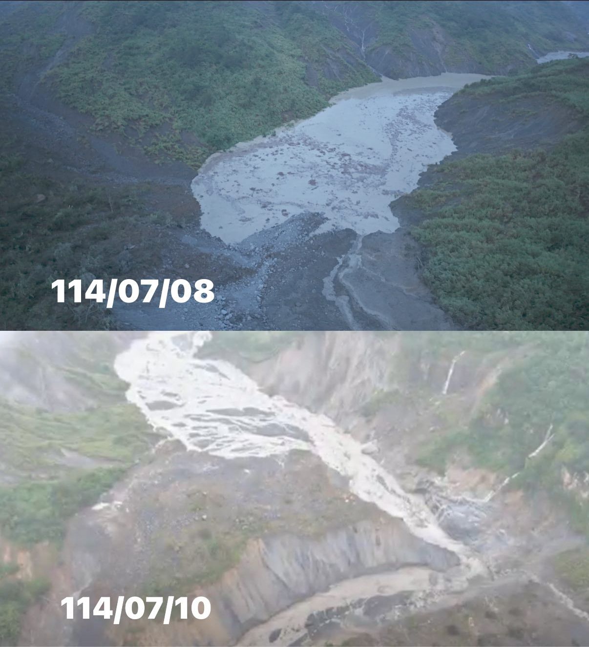 ▲▼草嶺「堰塞湖」潰堤危機水位大降23m！對比圖曝。（圖／翻攝水利署）