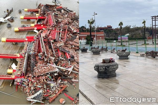 ▲▼ 台南南鯤鯓代天府牌樓倒塌，目現場目前已經清理乾淨。（圖／翻攝自臉書「免呸」、民眾提供）