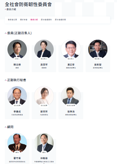 ▲總統府官網「全社會防衛韌性委員名單」。（圖／翻攝總統府官網）