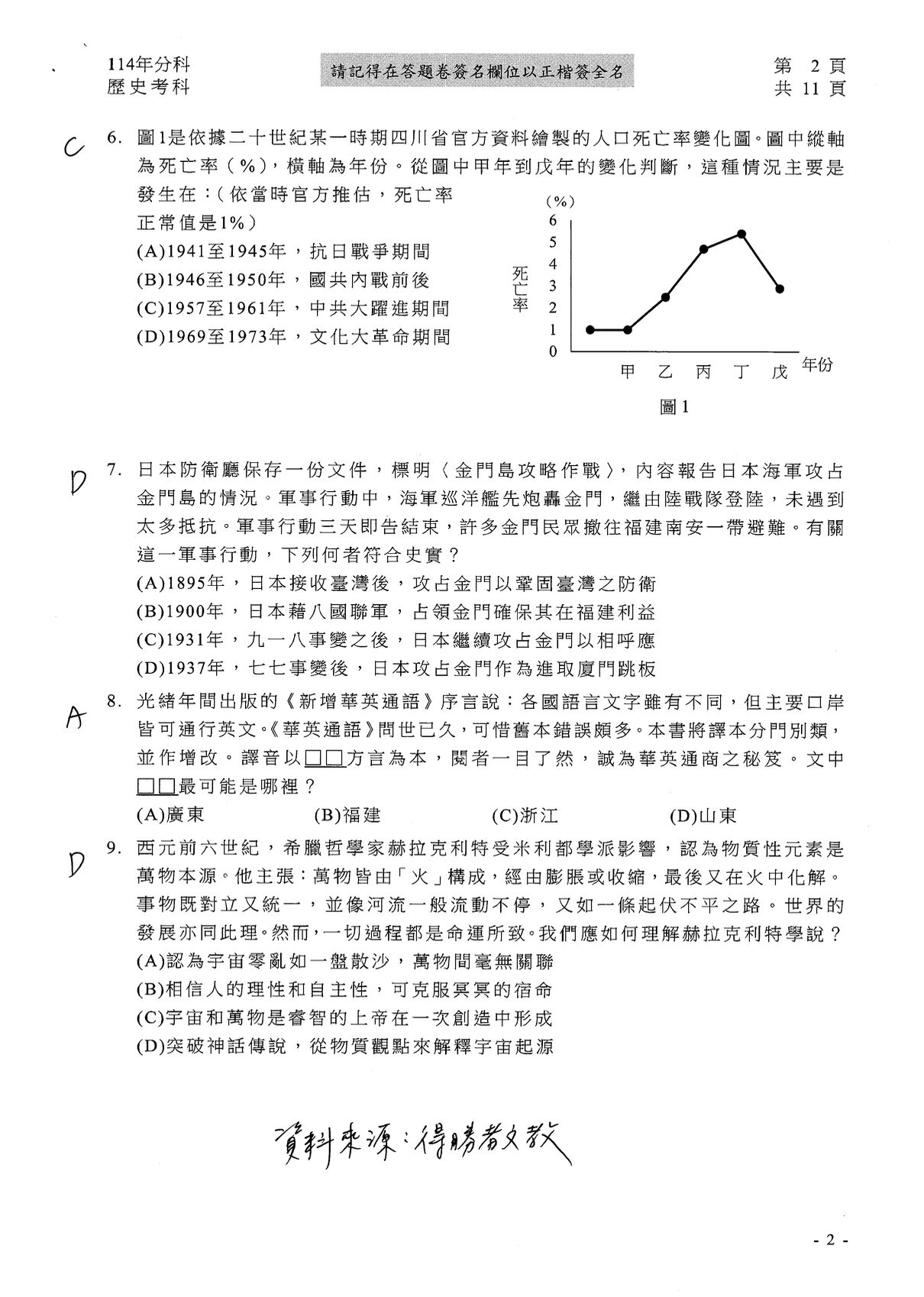 ▲▼大學分科測驗「歷史」解答。（圖／得勝者文教提供）