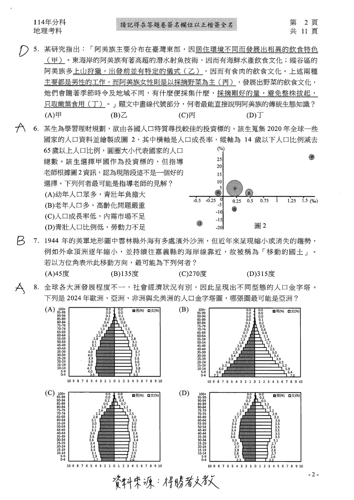 ▲▼大學分科測驗「地理」參考解答公布。（圖／得勝者文教提供）