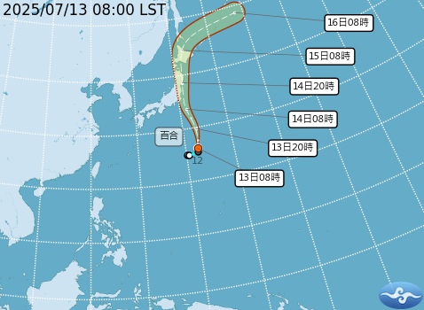 ▲▼百合颱風路徑。（圖／氣象署）