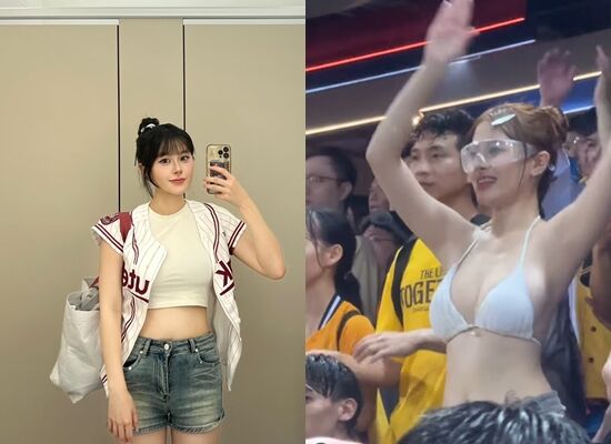 ▲中信兄弟涼水祭場邊出現比基尼辣妹。（圖／翻攝自IG／summer_tzu212）