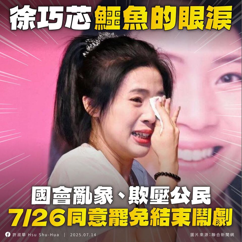 徐巧芯反罷活動爆哭　許淑華列昔日誇張行徑轟：726送她回去反省