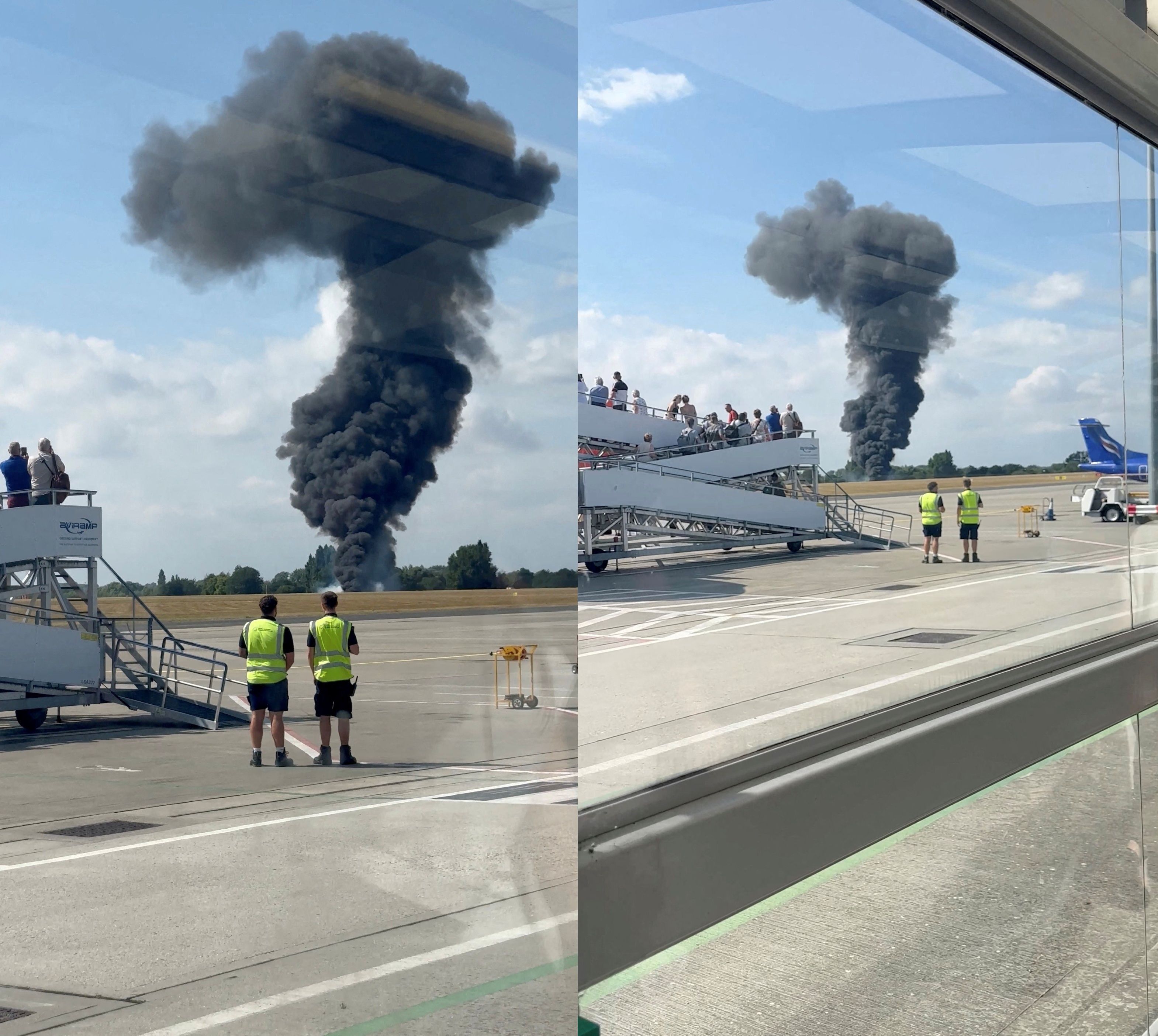 ▲一架小飛機墜毀倫敦南角機場。（圖／路透）