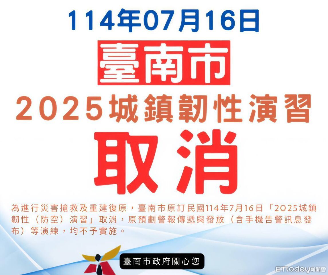 台南取消7/16防空演習！　因應丹娜絲風災後重建高屏仍照常