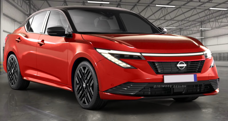 ▲Nissan Sentra車頭更近似電動車設計，頭燈、水箱罩辨識度極高。（預想圖／翻攝自Youtube@Digimods DESIGN）