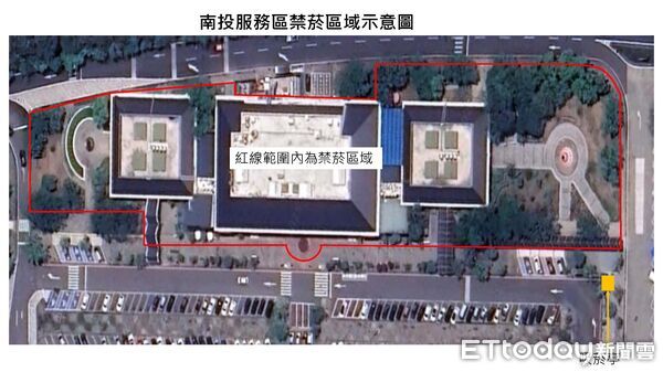 ▲國道3號南投服務區周邊環境紅線內7月1日起，除吸菸區外全面禁止吸菸。（圖／南投縣政府提供，下同）